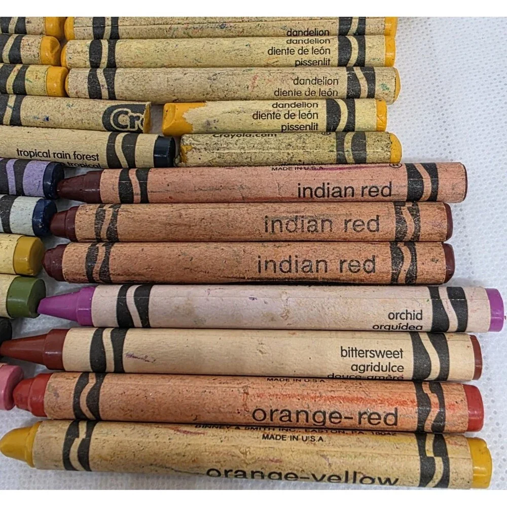 Lot Retired/Discontinued Crayola Crayons:Dandelion, Orange-Red, Indian Red &more
